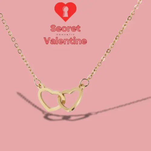 Collier Personnalisé avec Cœurs Entrelacés et Coffret Rotatif avec Rose Éternelle Secret Valentine